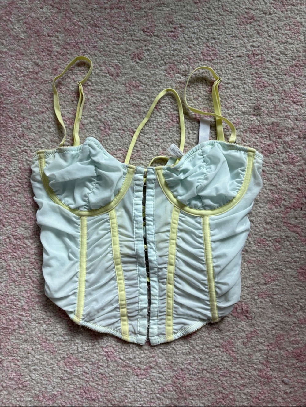 Urban Outfitters Pastel Yellow-Trim White Corset Tank Top